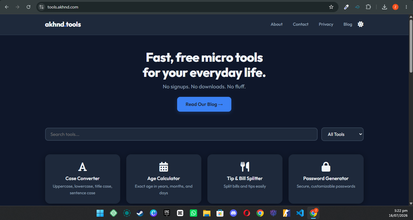 Tools homepage